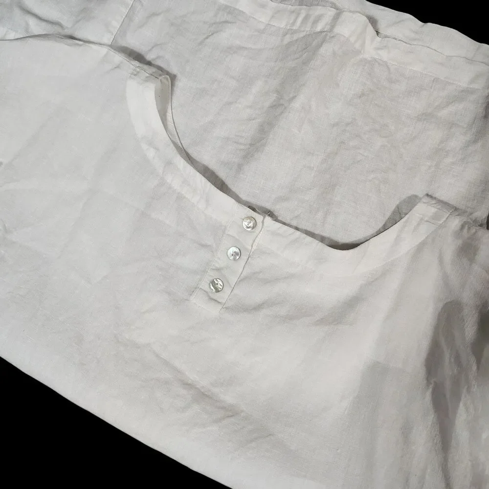 Eileen Fisher Linen Top Size Medium White Boxy Pockets Minimalist Lagenlook